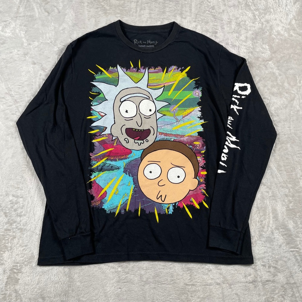 Rick and Morty Black‎ Long Sleeve Graphic T Shirt Adult Swim Mens Size M